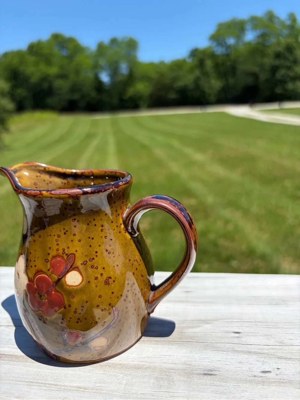 Glazed‎ Flower Stoneware Small Pitcher Vintage Japan Cottagecore Grandmacore